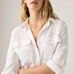 Elaine Utility Linen Button Up Shirt - Bright White - White