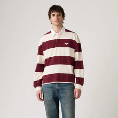 Hudson Boxy Rugby Shirt - Ronan Stripe Oxblood Red - Red