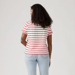 Julie Slub Short-Sleeve Tee - Saint Stripe Egret U - Red