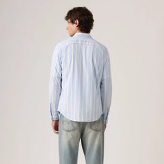 Classic One Pocket Standard Fit Poplin Shirt - Kayden Stripe Chambr - Blue
