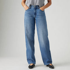Baggy Dad Linen+ Denim Lightweight Women's Jeans - Heavy Check - Medium Wash