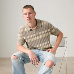 Laguna Sweater Polo - Terrace Stripe Vintage Khaki - Tan