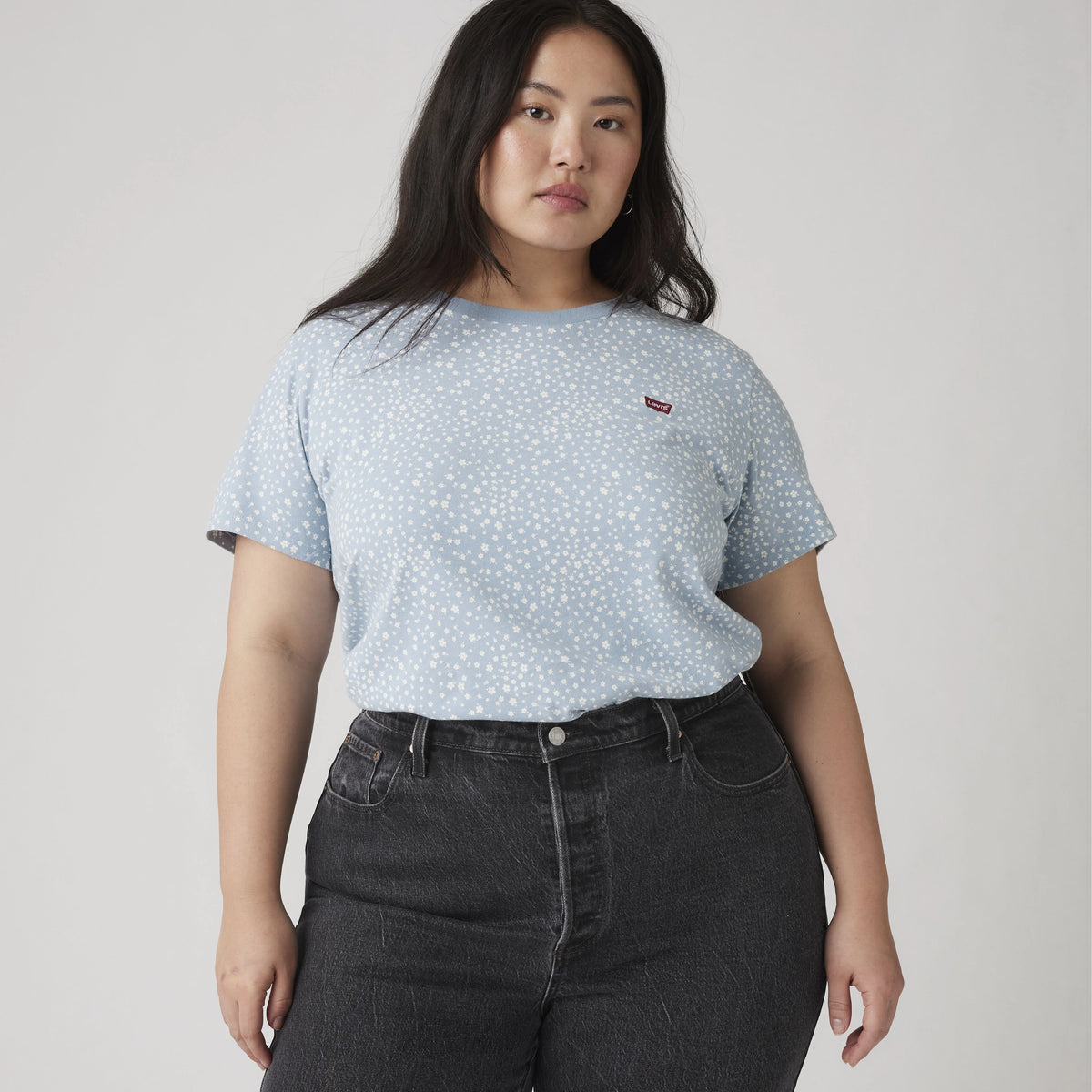 Perfect T-Shirt (Plus Size) - Scattered Floral Dus - Blue