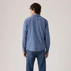 Classic One Pocket Standard Fit Cotton Linen Shirt - Hakan Plaid Sunshine - Blue