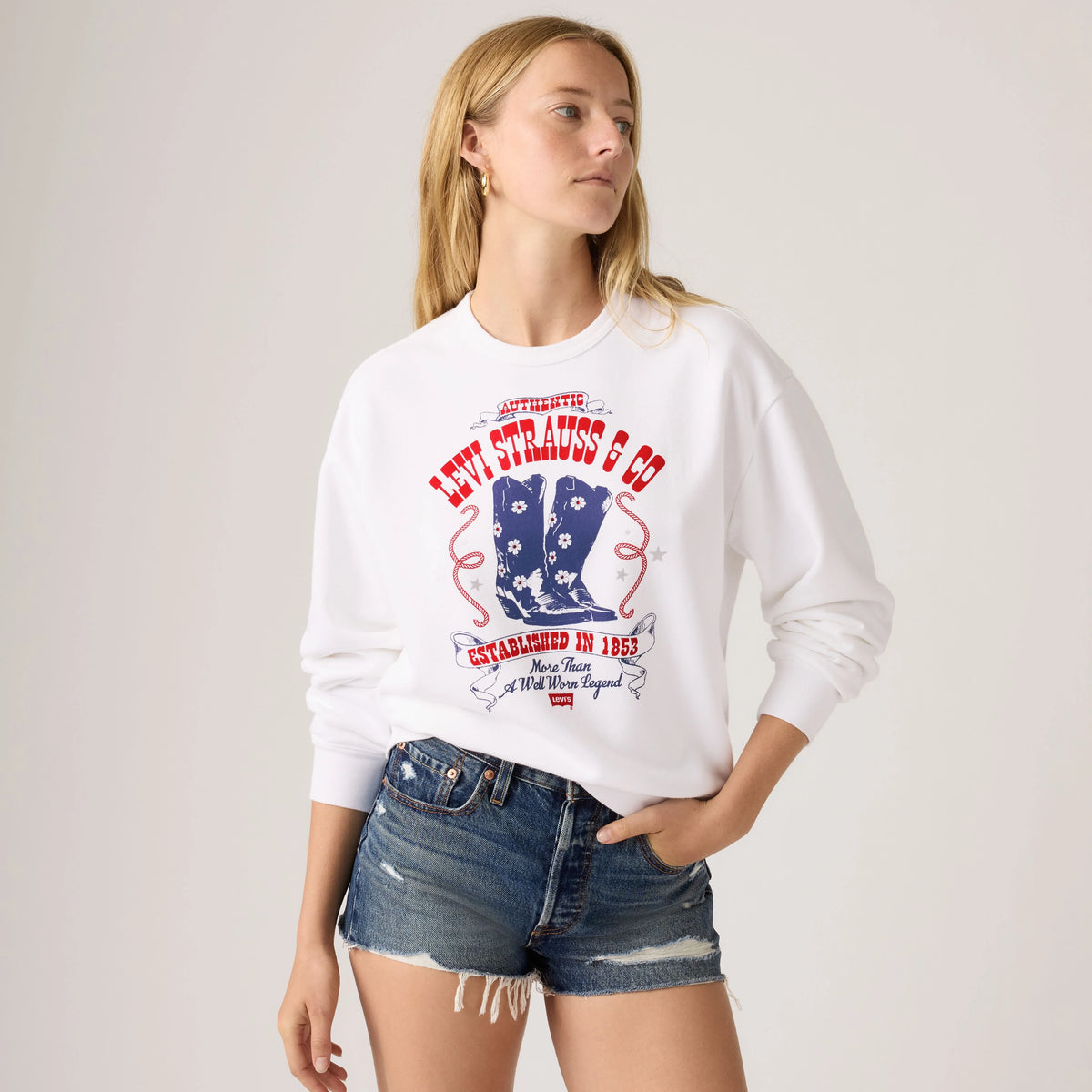 Graphic Logo Heritage Crewneck Sweatshirt - Crew Poster Daisy Bo - White