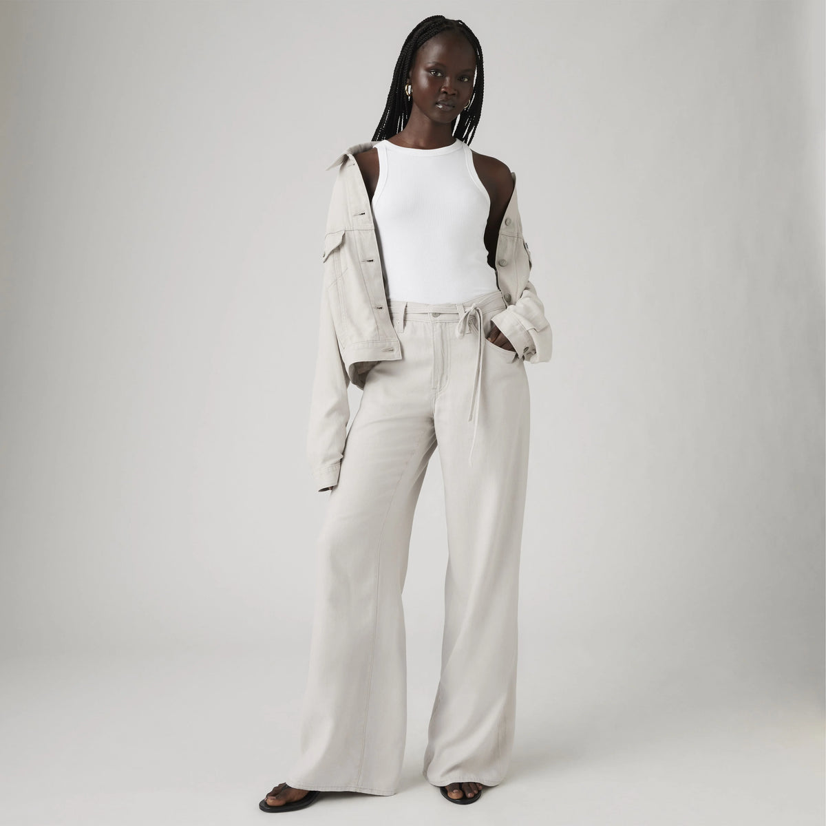 XL Baggy Straight Linen Blend Women's Pants - Crystal Gray - Grey
