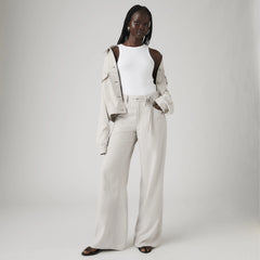 XL Baggy Straight Linen Blend Women's Pants - Crystal Gray - Grey