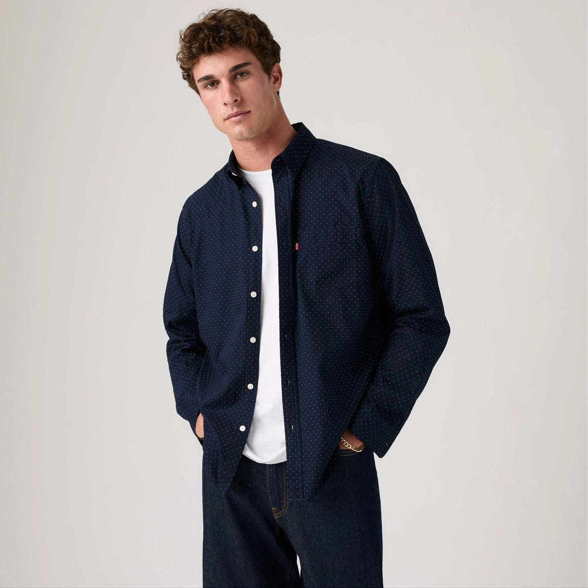 Classic One Pocket Standard Fit Poplin Shirt - Ditzydot Nightwatch - Blue