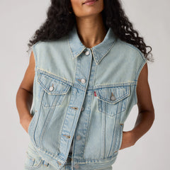 Shrunken '90s Trucker Vest - Que Pasa Trucker - Medium Wash