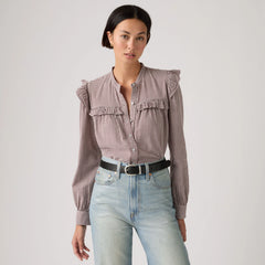 Gianna Long-Sleeve Blouse - Ceicil Micro Check T - Red
