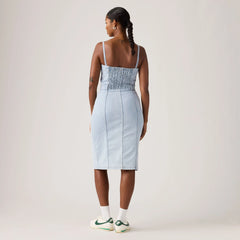 Denim Bustier Midi Dress - Not Surprised - Light Wash