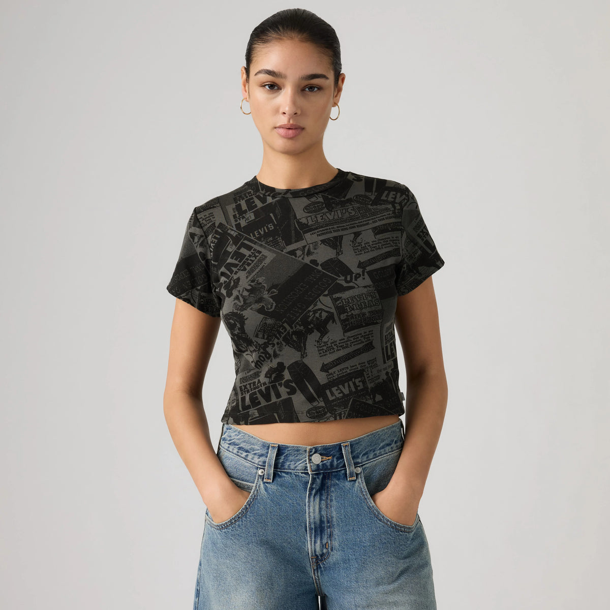 Graphic Logo Essential Sporty Tee - Zine Cowboy Grid Aop - Black
