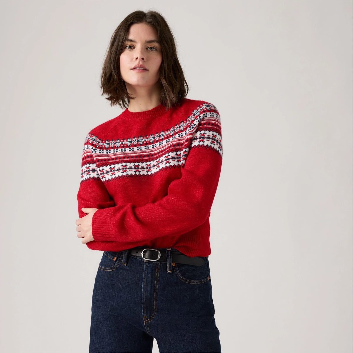 Lou Fairisle Crew - True Red - Multi-Color