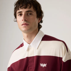 Hudson Boxy Rugby Shirt - Ronan Stripe Oxblood Red - Red