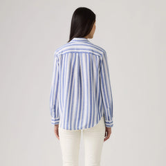 Elaine Utility Button Up Shirt - Bold Stripe Blue - Blue