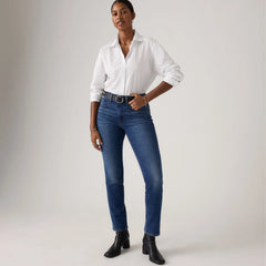 724 High Rise Straight Candiani Denim Women's Jeans - Damaged Stats - Dark Wash