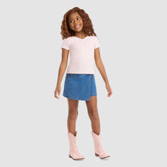 Short Sleeve Rosette Pointelle Knit Top Little Girls 4-6 - Crystal Pink - Pink