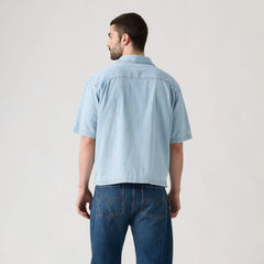 Short Sleeve Boxy Western Shirt - In A Rush - Medium Wash