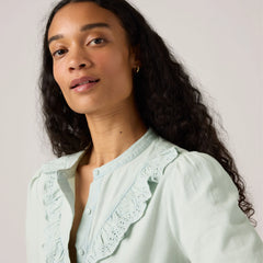 Jane Eyelet Blouse - Blue Light Chambray - Medium Wash