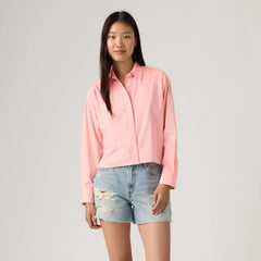 Harlie Cropped Button Down Shirt - Garment Dye Coral Blush - Pink