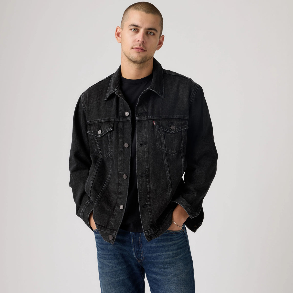 Relaxed Fit Trucker Jacket - At Midnight - Black