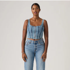 Seamed Zip Bustier Top - Shadow Work Top - Medium Wash