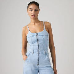 Bustier Lightweight Jumpsuit - Always Going To Change - Light Wash