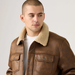 Two Chest Pocket Faux Shearling Jacket - Brown