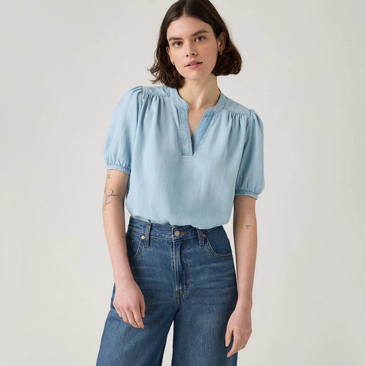 Amelie Poplin Blouse - Anthracite Night - Medium Wash