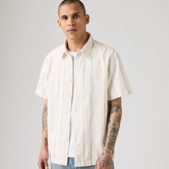 Luru Boxy Short Sleeve Shirt - David Dobby Stripe Egret - White