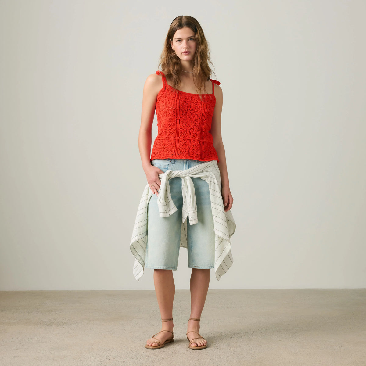 Abbey Tie-Shoulder Sweater Tank Top - Signal Red - Red