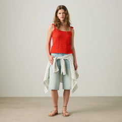 Abbey Tie-Shoulder Sweater Tank Top - Signal Red - Red