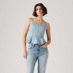 Anderson Flounce Lightweight Top - Face Value Flounce - Light Wash
