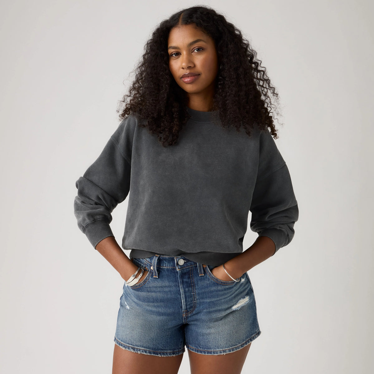 Vintage Garment Dye Boxy Sweatshirt - Garment Dye Grunge - Black