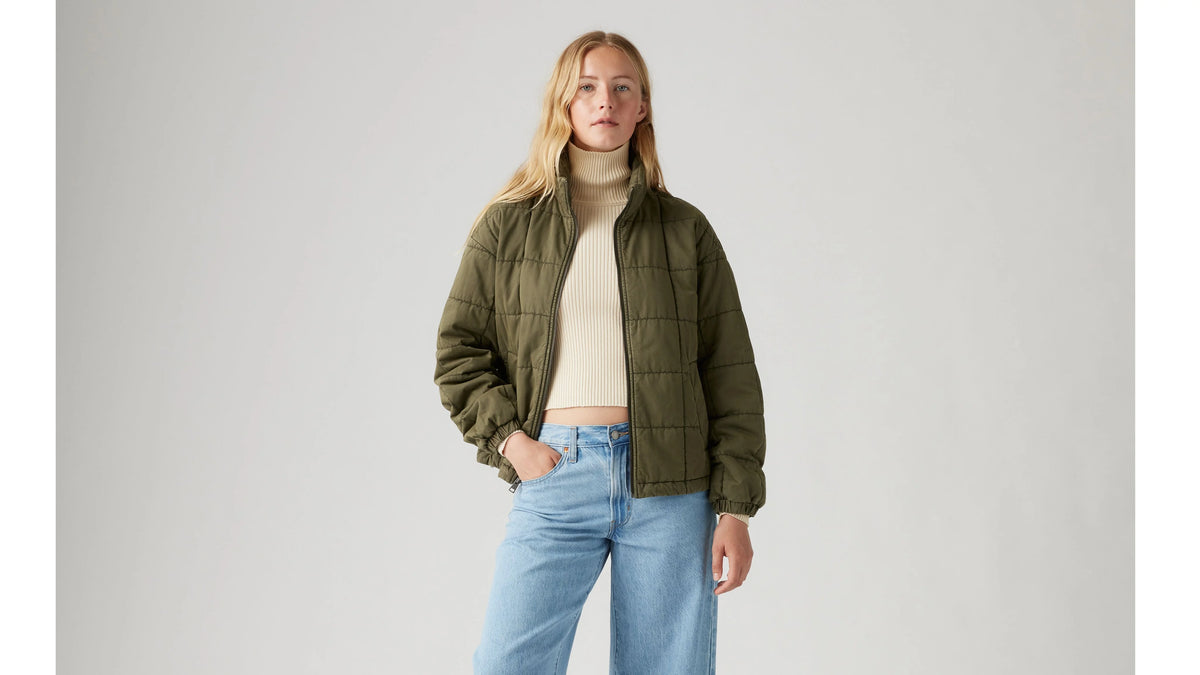 Box Quilted Relaxed Cotton Jacket - Olive Night - Green