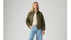 Box Quilted Relaxed Cotton Jacket - Olive Night - Green