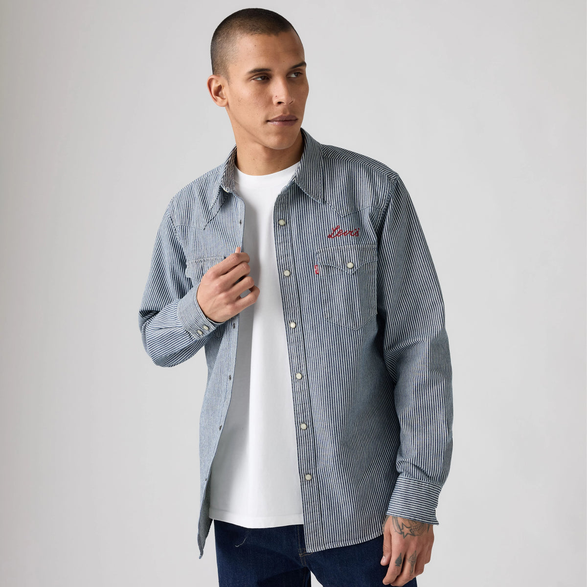 Classic Western Standard Fit Shirt - Roadtrip Stripes - Medium Wash