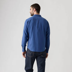 Sunset One Pocket Standard Fit Cotton Linen Shirt - Sunshine Blue Cotton Linen - Blue