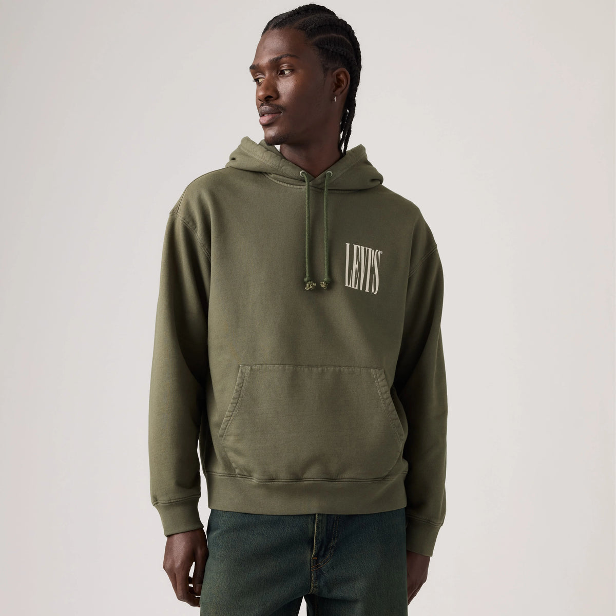 Relaxed Graphic Hoodie Sweatshirt - Stretched Serif Kambaba - Green