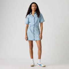 Short-Sleeve Logan Western Midi Dress - Blasted Stone Dress - Light Wash