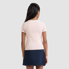 Short Sleeve Rosette Pointelle Knit Top Big Girls 7-16 - Crystal Pink - Pink