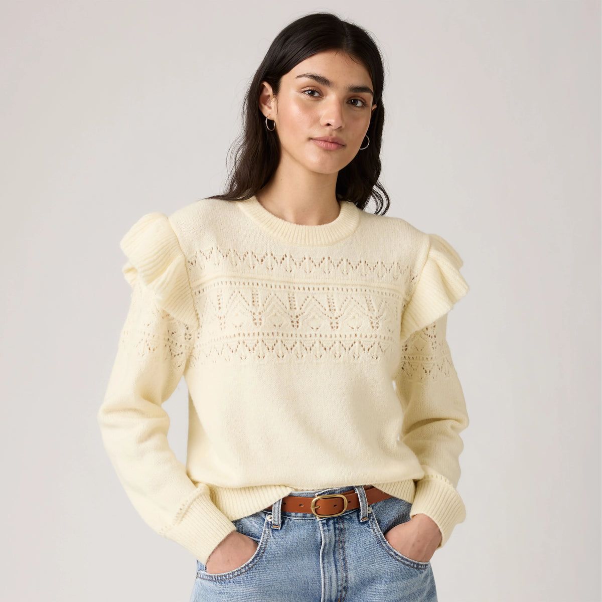 Shane Flutter Sleeve Sweater - Tofu - White