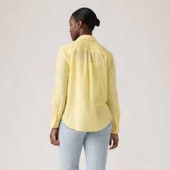 Elaine Utility Linen Button Up Shirt - French Vanilla - Yellow