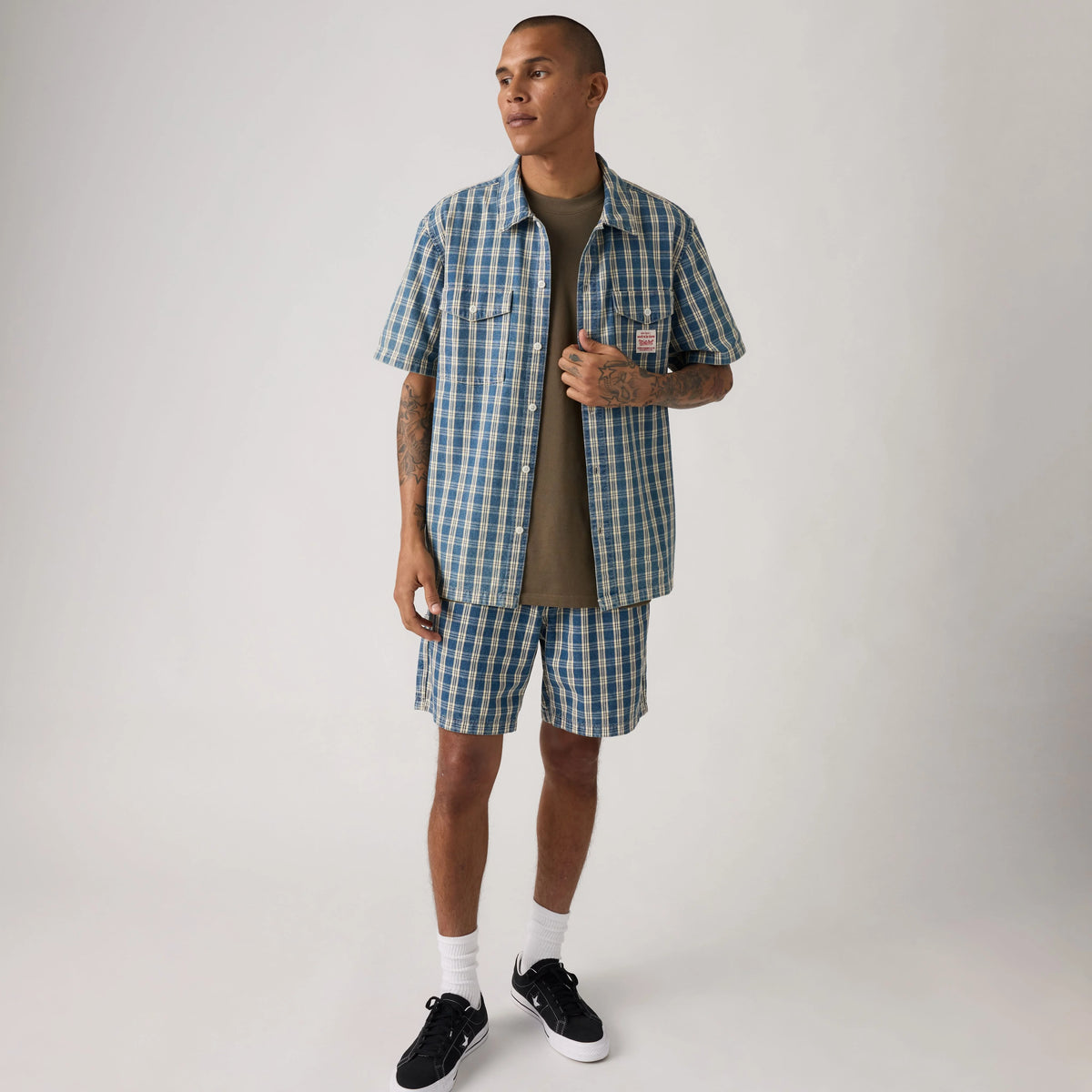 Pull-On Work 7" Men's Shorts - Summer Check - Medium Wash