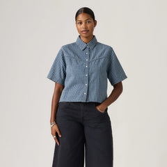 Logan Short-Sleeve Denim Shirt - Little Tiny Windows - Medium Wash