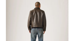 Faux Leather Trucker Jacket - Brown