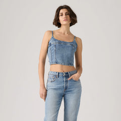 Jadine Denim Cami Tank Top - Twisted Stone Top - Medium Wash