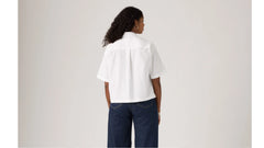 Harlie Short-Sleeve Cropped Button Down Shirt - Bright White - White