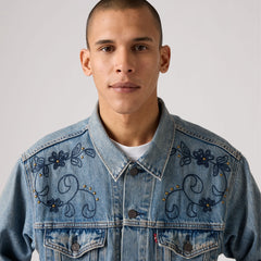 Relaxed Fit Trucker Jacket - Embroidered Rodeo - Medium Wash