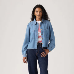 Tini Long-Sleeve Utility Shirt - Poolside Blue - Dark Wash